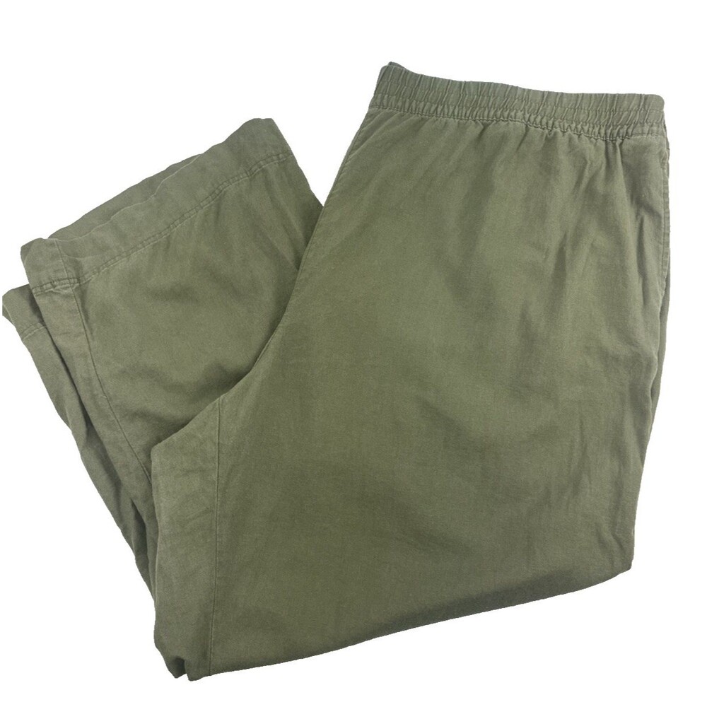 Old Navy High Rise Wide Leg Pant Green Pull On Linen Rayon Pockets Women Plus 4X
